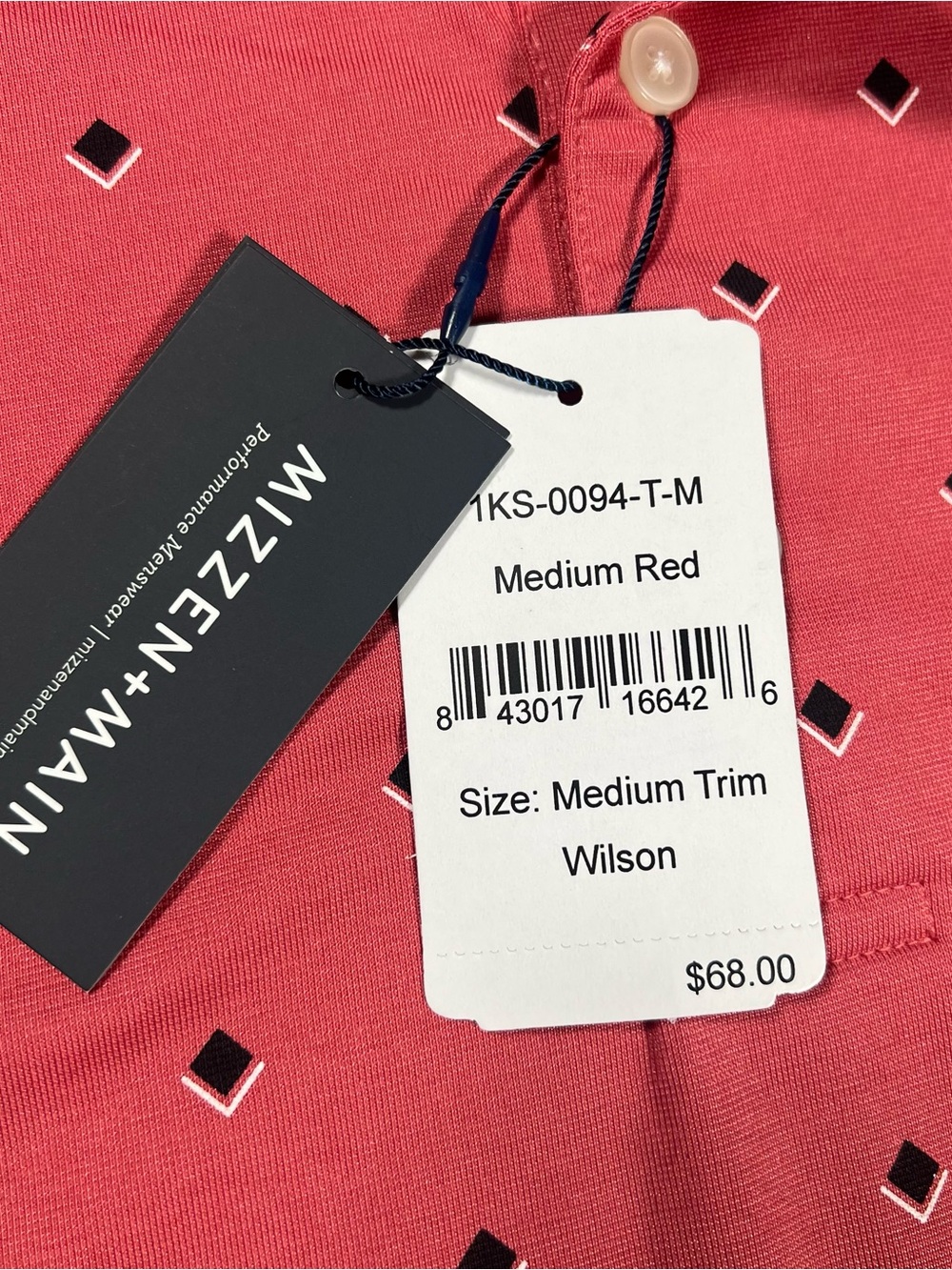 New Mizzen+Main Performance Golf Polo Shirt Mens M Trim Wilson Geometric Red - Picture 4 of 7